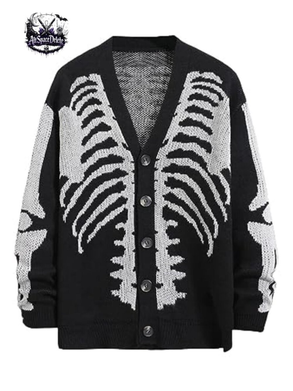 SHENHE Men's Skeleton Pattern Knit Cardigan Long Sleeve Button Front Sweater